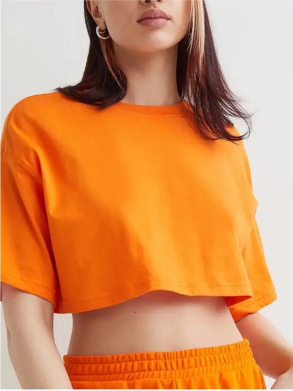 New H&M Orange Crewneck Cropped T-Shirt Size Small Cotton - Picture 11 of 12